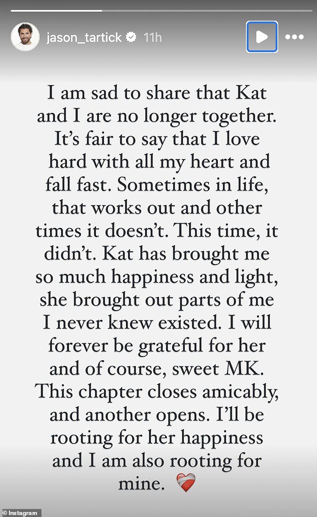 In a heartfelt statement, 35-year-old Bachelorette alum Tartick — who broke up with Bachelor star Kaitlyn Bristowe in August 2023 — confirmed the breakup and assured fans that the split was mutual and amicable. He also expressed his best wishes for the future of Stickler, 29