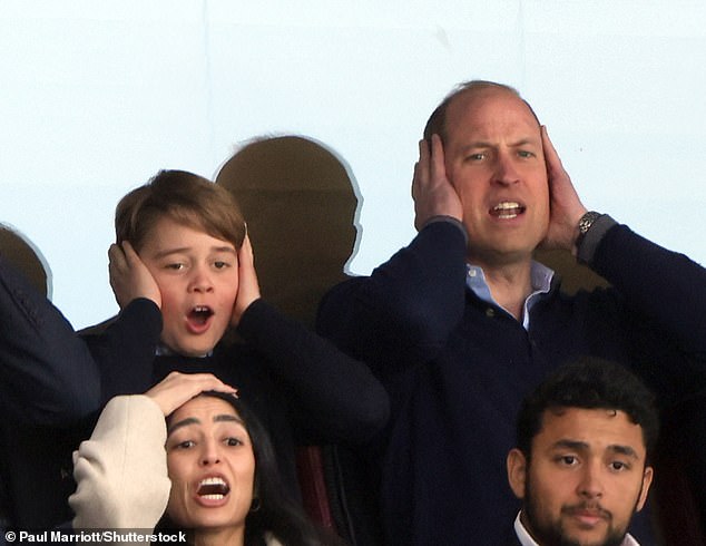 Prince George and Prince William look at Aston Villa in Nottingham Forest in March 2023