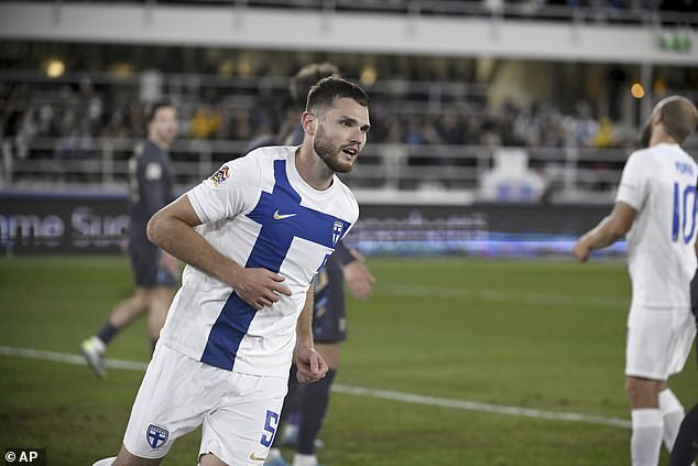 Arttu Hoskonen pulled one back for Finland after firing home at the near post from a corner