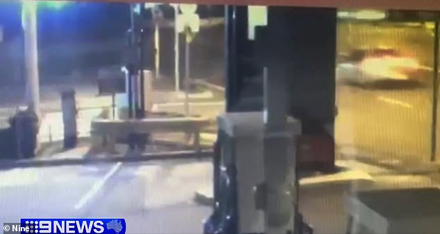 CCTV footage from a petrol station in Sydney's south showed the car speeding down the road