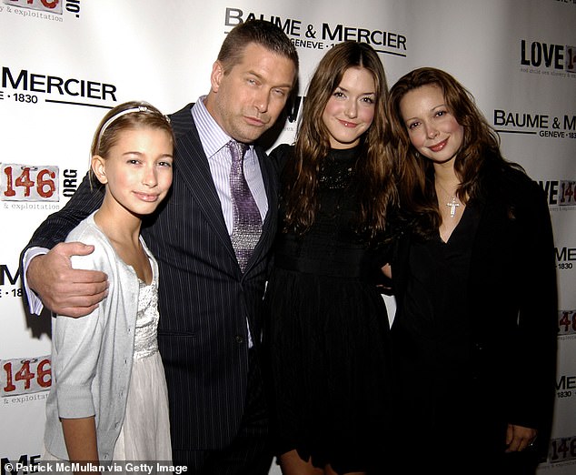 Hailey is seen on the far left next to father Stephen Baldwin, sister Alaia Baldwin and mother Kennya Baldwin in November 2008