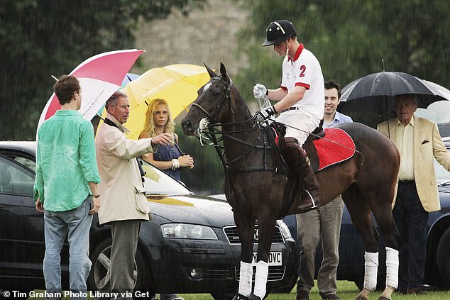 Prince Harry plays polo as Chelsy and the then Prince Charles watch at Cirencester Park Polo Club in 2006