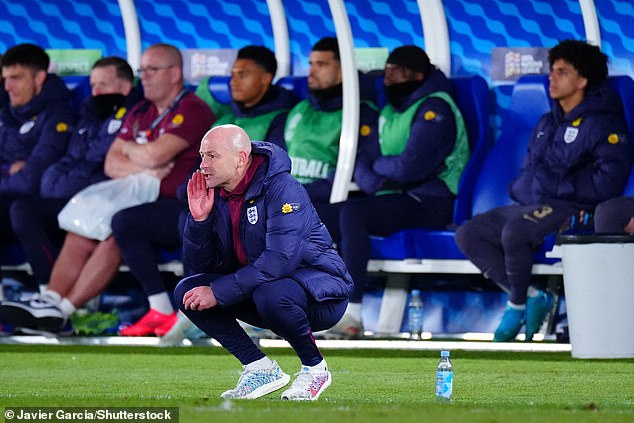 Carsley was seen shouting instructions to his players during Sunday night's match in Helsinki