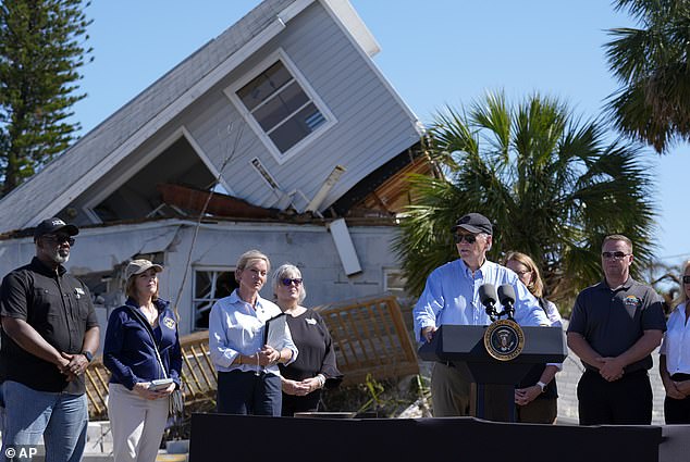 President Joe Biden spoke Sunday after a briefing by federal, state and local officials in Florida during a tour of areas hit by Hurricane Milton