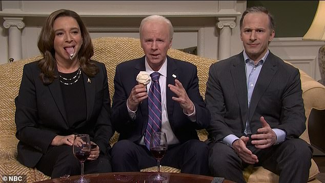 Rudolph played it off perfectly, nonchalantly licking the ice cream off her face while trying not to break character, just before the cold open ended