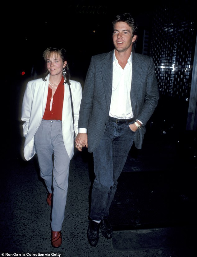 Thompson previously dated Quaid for five years until they ended their engagement in 1987; pictured in 1986