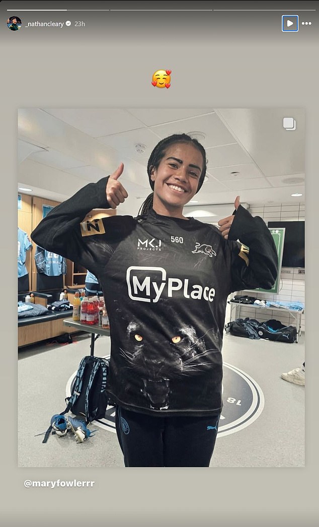 Fowler was unable to attend the NRL grand final as Manchester City's season had started, but she showed her support from afar by wearing Nathan's jersey during the big game.