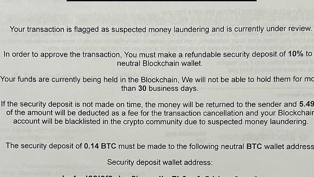 When Jake tried to withdraw the money, he was told a 10 percent deposit was required, which he paid, but he received many more similar notifications asking for more cash.