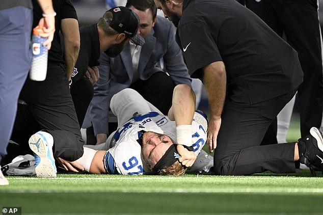 Hutchinson was carted off against the Dallas Cowboys with a serious injury to his left shin