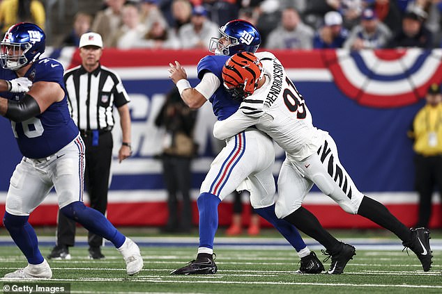 Jones' struggles continued as he was sacked four times against the Cincinnati Bengals