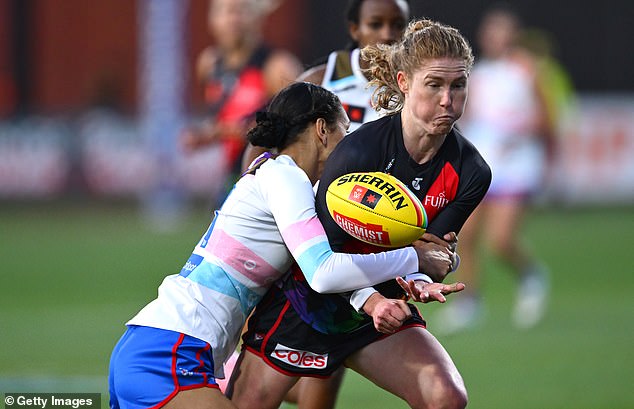 The AFLW has come under fire after the dismal Friday night match between the Western Bulldogs and Essendon (pictured), in which the Dogs scored just three points