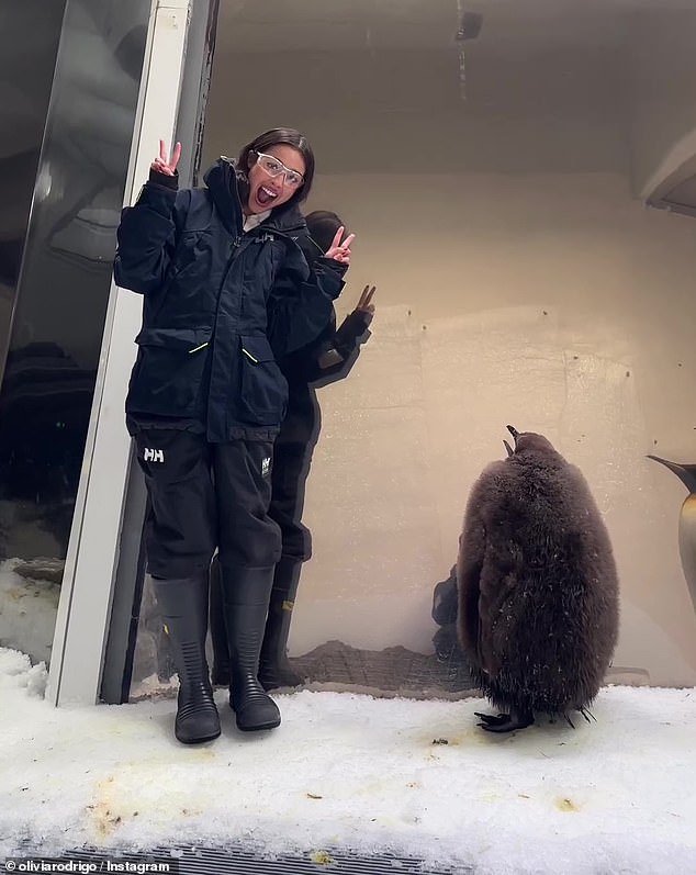 She also drove fans wild when she visited famous Melbourne star Pesto the penguin (both pictured) during her time in the city