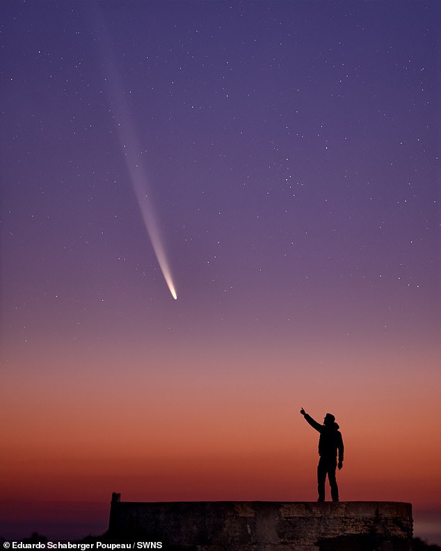 Comet C/2023 A3, also known as Tsuchinshan-ATLAS, will cross British skies in the coming days (pictured in late September over Santa Fe, New Mexico)