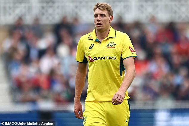 The 25-year-old was sent home from Australia's white-ball tour of England (pictured) after suffering fractures to his lower back