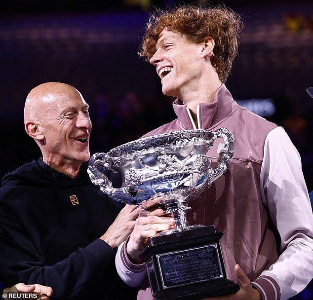 The explanation Sinner gave for the positive test was that fitness coach Umberto Ferrara (left) purchased an over-the-counter spray containing clostebol before traveling to Indian Wells.