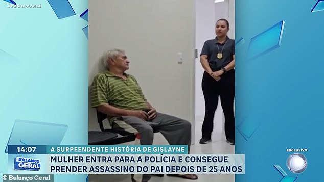 Footage showed Gislayne finally coming face to face with her father's killer at the police station after helping arrest him