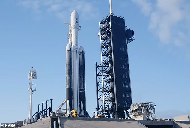 Elon Musk's firm SpaceX will launch its Falcon Heavy rocket with Europa Clipper from LC-39A, Kennedy Space Center, Florida. Pictured prior to the launch on Sunday, October 13