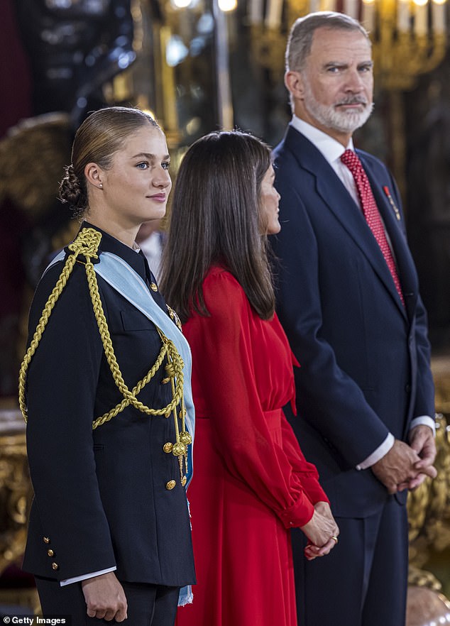 The 18-year-old Crown Princess attended the reception with her mother, Queen Letizia and father, King Felipe