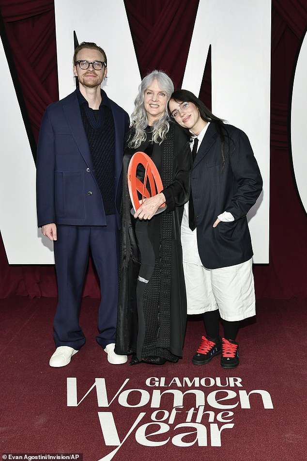 The two-time Oscar winner and his 22-year-old famous sister (R) publicly reunited to support their mother Maggie Baird (M) at Glamor Women of the Year in Manhattan on October 8