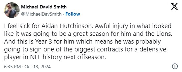 As Brady alluded to, and several fans noted, the 24-year-old Hutchinson was headed for a potential record-breaking contract extension in Detroit.