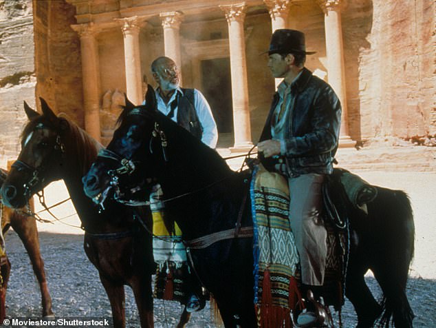 Al-Khazneh, also known as The Treasury, appeared in the 1989 film Indiana Jones and the Last Crusade. Pictured: Sean Connery and Harrison Ford