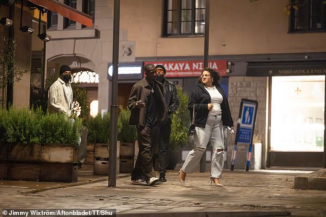 Mbappe is pictured above leaving the Chez Jolie restaurant in Stockholm with his friends on Thursday evening