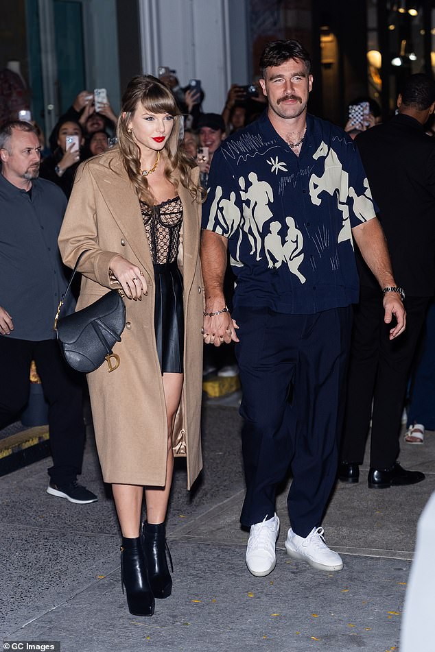 Taylor and her boyfriend have been dating for over a year; pictured on Friday