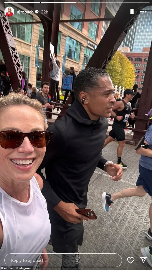 Amy shared a selfie of them during the race prior to the injury