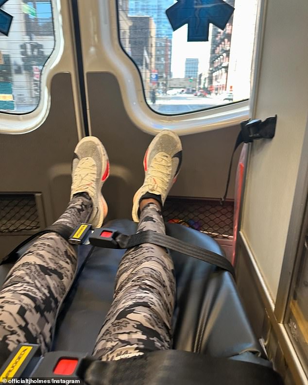 The 47-year-old media personality posted photos and videos of himself in the back of an ambulance during the long-distance running event on Instagram on Monday