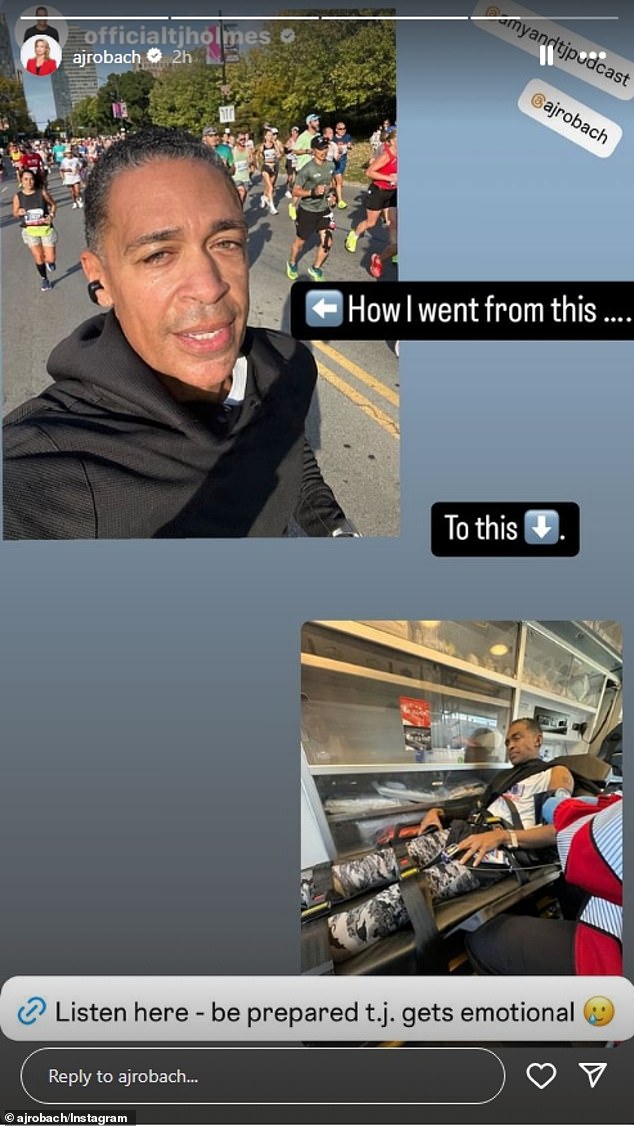 TJ had also posted a selfie of himself during the race next to one of him in the ambulance with the caption: 'How I went from this...' to this'