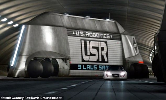 The USR Robot Transport is a sleek stainless steel automated cargo truck used to transport robots around the city of Chicago