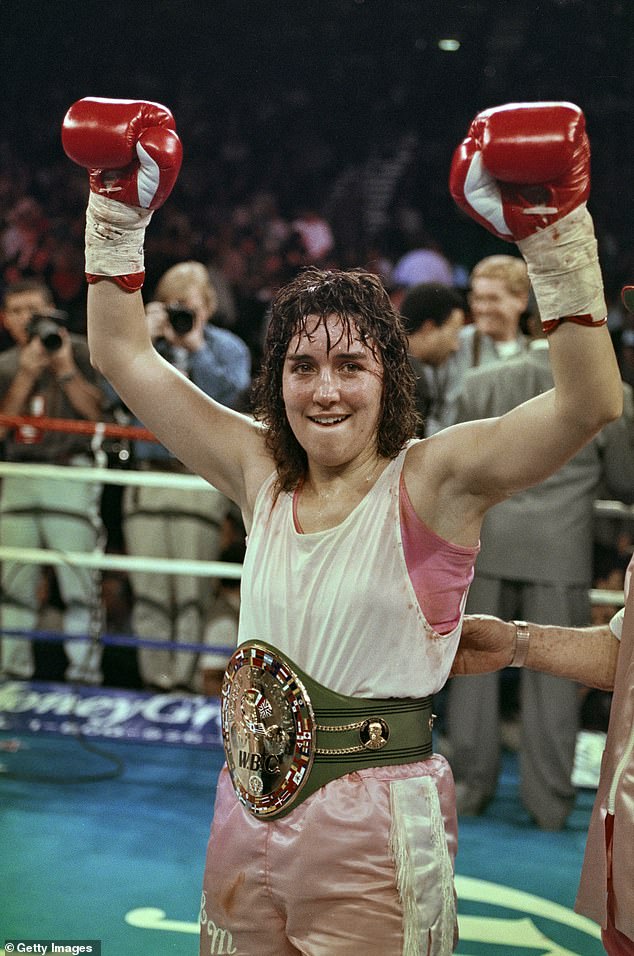 Christy Martin is seen in March 1996 - after defeating Deirdre Gogarty of Ireland in their WBC Championship Boxing Lightweight fight