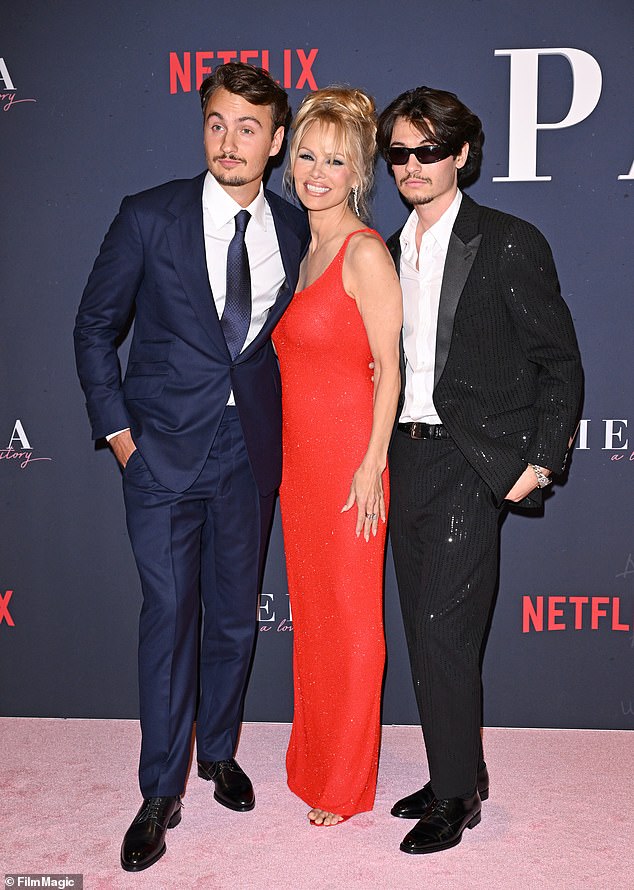 The actress was convinced to write a book by her two sons, Brandon, 28, (left) and Dylan, 26, (right), to whom she later dedicated the book (pictured in 2023).