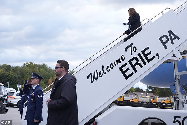 Vice President Kamala Harris arrives in Erie, Pennsylvania. Erie County has predicted the winner of Pennsylvania and the national election for the past two cycles