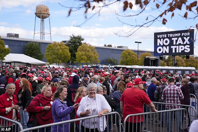 Fans lined up for hours Monday afternoon to get a spot at the Greater Philadelphia Expo Center and Fairgrounds to hear Trump