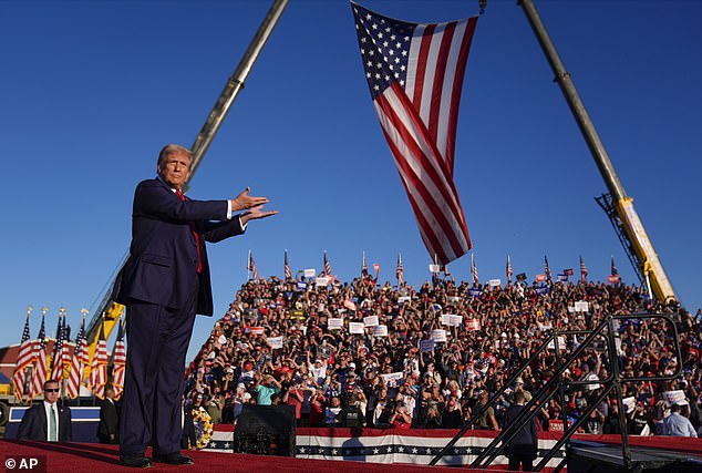 Republican presidential candidate, former President Donald Trump, returns to a campaign rally at the Butler Farm Show, Saturday, October 5, 2024, in Butler, Pennsylvania