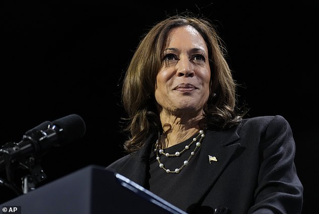 Democratic presidential candidate Vice President Kamala Harris speaks during a campaign rally at the Erie Insurance Arena, in Erie, Pennsylvania, Monday, October 14, 2024