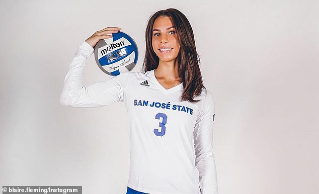 Fleming (pictured), a redshirt senior in their third season on San Jose State's roster, is at the center of a class-action lawsuit filed against the NCAA after it was revealed they are a biological male