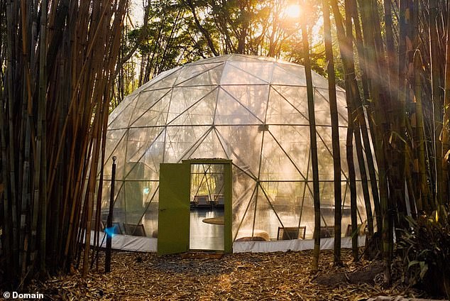 The property features a geodesic dome (pictured), an open-air cinema and a swimming pool