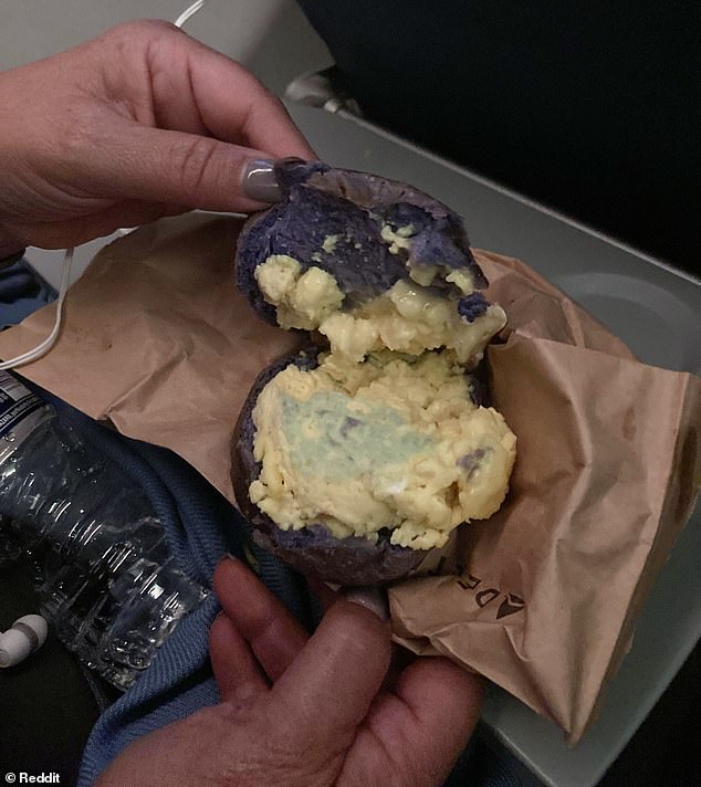 On another occasion, a passenger posted a photo of a moldy egg sandwich on a Delta flight from Honolulu to Detroit