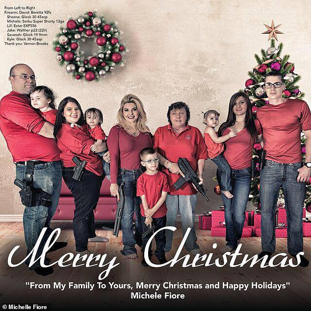 That year, she sent an infamous Christmas card showing her family holding pistols and semi-automatic weapons, including her five-year-old grandson Jake holding a Walther p22.