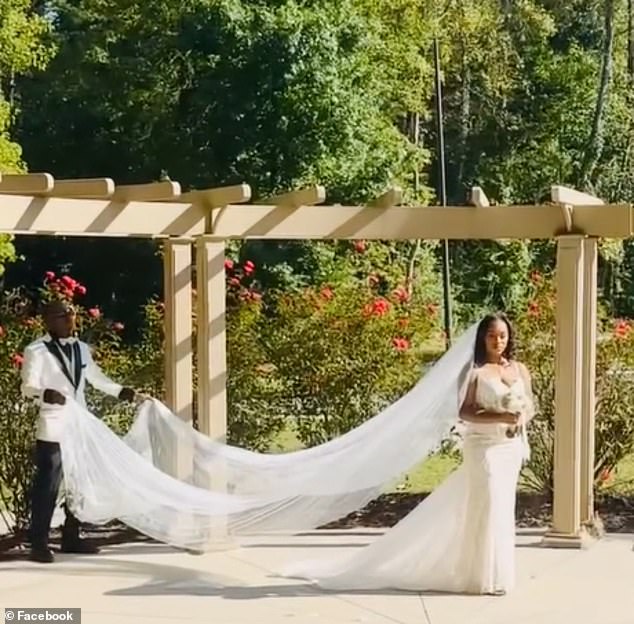 Other images showed the couple walking into their reception, during their first dance as husband and wife, and Holloway posed with her bouquet in hand at the altar.