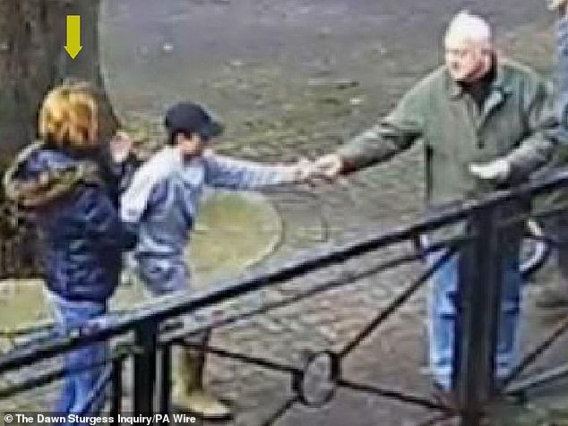 1:42 PM - 1:45 PM: Mr. Skripal hands bread to a child to feed the ducks