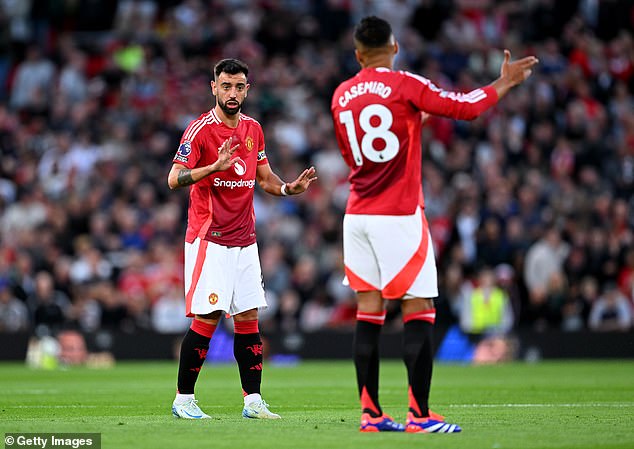 Bruno Fernandes (left) is United's top earner, earning £19.5 million a year, while Casemiro (right) has the second highest salary