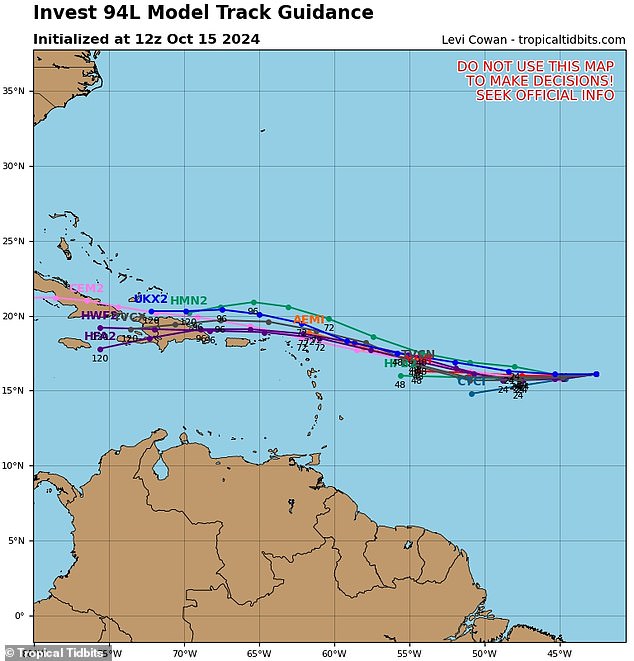 The latest spaghetti model shows potential paths that will reach the Caribbean islands over the next seven days