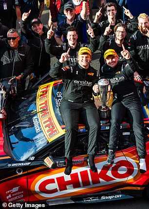 Kostecki and Hazlewood (pictured celebrating the victory with their Erebus team) shared the news Monday morning