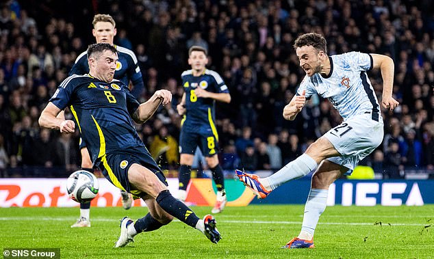 John Souttar puts his body on the line as he tries to keep Liverpool striker Diogo Jota at bay