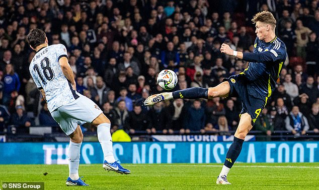 Scott McTominay fails to connect after a promising second-half breakaway for the Scots