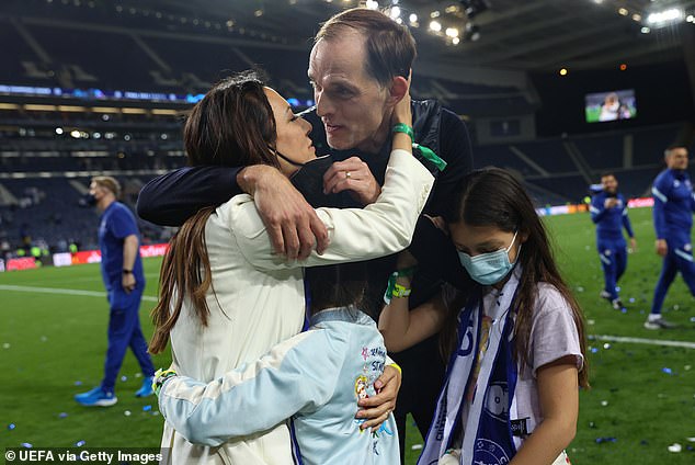 Tuchel and his wife - pictured after the 2021 Champions League final victory - were married for 13 years and have two children, but decided to split