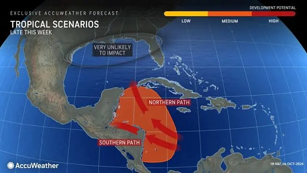 The tropical storm could move towards Florida or Mexico and Central America in the coming week